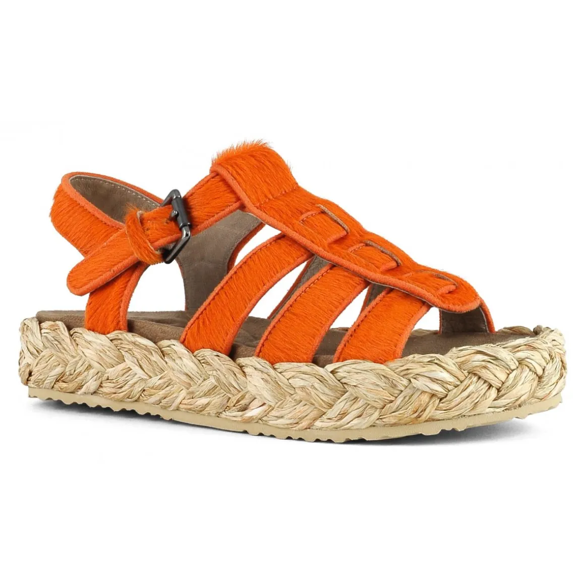 Raffia Braid Sandal Pony Hair Upper