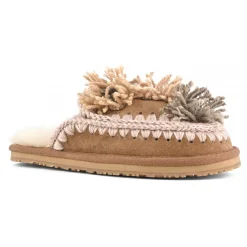 Slipper With Wool Flowers And Rhinestones