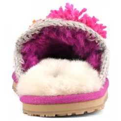 Slipper With Wool Flowers And Rhinestones