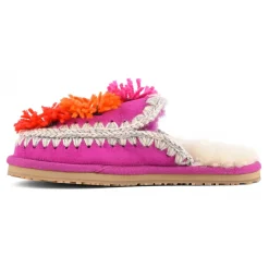 Slipper With Wool Flowers And Rhinestones